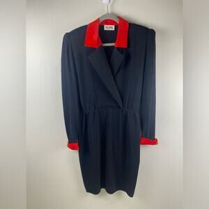 St. John By Marie Gray Vintage Knit Dress Shoulder Pads Elastic Waist USA 10